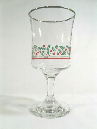 4 Vintage Arby ' s Holly & Berry Christmas 1986 Libbey Stemmed Glasses Goblets 3