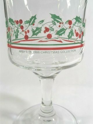 4 Vintage Arby ' s Holly & Berry Christmas 1986 Libbey Stemmed Glasses Goblets 5