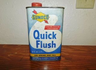 Vintage Sunoco Cooling System Quick Flush Metal Tin Can Oil