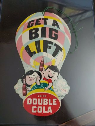 Near 1950s Vintage Double Cola Hot Air Balloon Fan Pull Sign