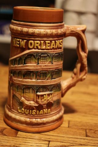 Vintage Beer Stein Mug Orleans Louisiana Mardi Gras Jazz Bourbon St.  24oz