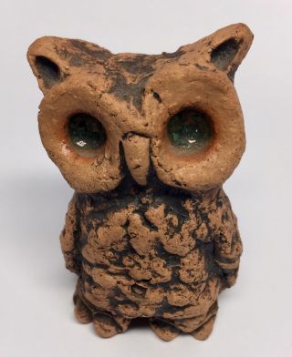 Vintage Clay / Pottery Owl 3 1/2 Tall