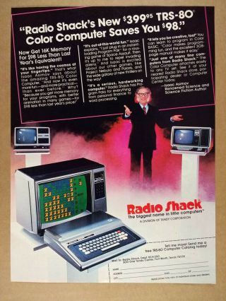 1982 Radio Shack Trs - 80 Color Computer Isaac Asimov Photo Vintage Print Ad