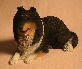Collie Collectible Dog Figurine Rough Tri Color Stone Resin Hand Painted