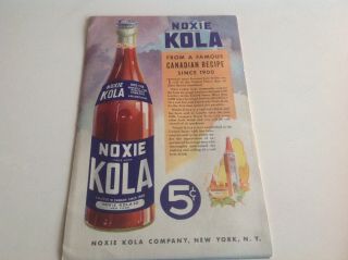 Noxie Kola Paper Sign /brochure Canada 
