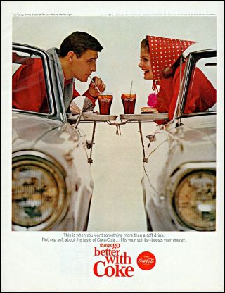 1965 Coca - Cola Coke Man Woman Drive - In Trays Cars Vintage Photo Print Ad Adl52
