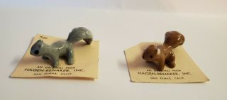 Set Of 2 Squirrels Hagen Renaker Miniatures Vintage Babies Gray & Brown On Cards