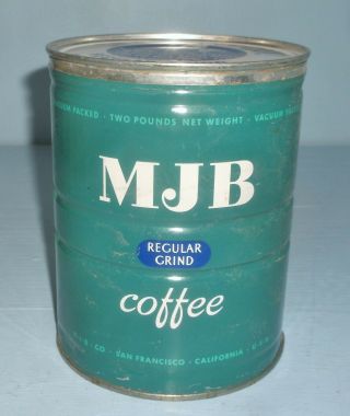Vintage Mjb Regular Grind Shake The Can Coffee Container Green W/ Lid 2 Pound