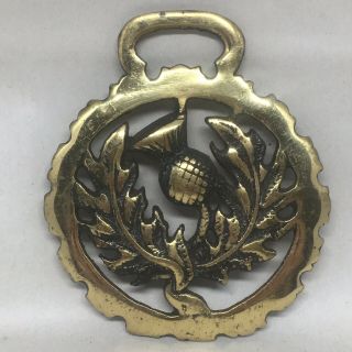 Vintage Thistle Horse Brass Medallion Bridle Harness Ornament Flower Leaves