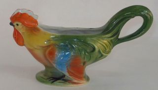 Vintage Antique Germany Porcelain Rooster Sauce Gravy Boat In Bright Colors