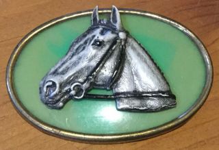Grey Horse Head Green Enamel Pin