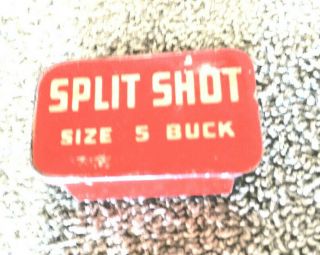 Vintage Split Shot Size 5 Buck Red Lid Gray Tray Metal Fishing Tin Thick Short.