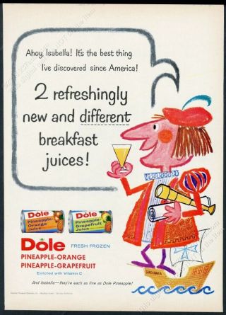 1958 Christopher Columbus Art Dole Frozen Pineapple Juice Vintage Print Ad