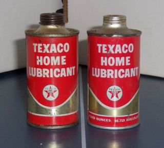 Set Of 2 Different Vintage Texaco Home Lubricant Cone Top Cans