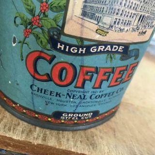 Antique Vintage Coffee Tin Maxwell House Paper Label Aqua Red Embossed Lid 2