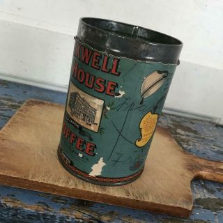 Antique Vintage Coffee Tin Maxwell House Paper Label Aqua Red Embossed Lid 3