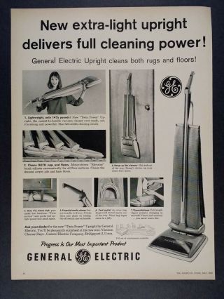 1960 Ge General Electric Twin - Power Vacuum Cleaner Vintage Print Ad