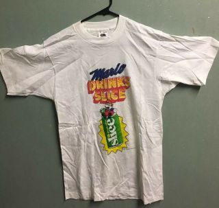 Vtg Nintendo Promo M T - Shirt Mario Drinks Slice Rare 1980s Bros Nes Medium