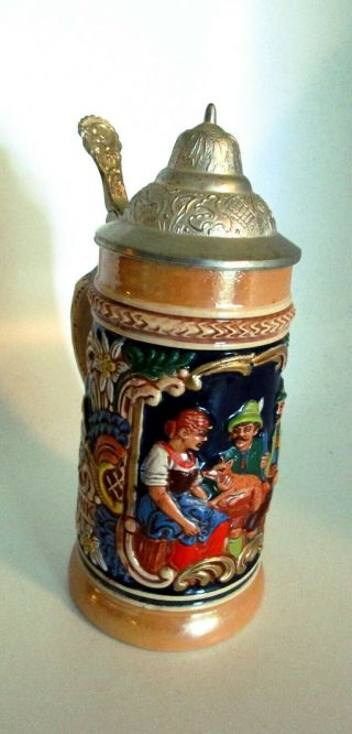 Vintage Marked West Germany Gerzit Beer Stein With Decorative Lid