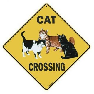 Cat Crossing Sign,  12 " On Sides,  16 " On Diagonal,  Indoor/outdoor Use - - Aluminum