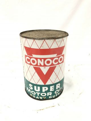 Vintage Quart Conoco Continental Oklahoma Metal Motor Oil Can,  Full
