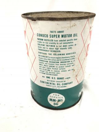 Vintage Quart Conoco Continental Oklahoma Metal Motor Oil Can,  FULL 2