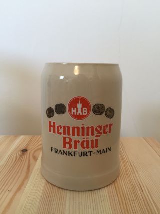 [henninger] Vintage German Glazed Ceramic Stoneware Beer Mug 0.  5 Half Liter