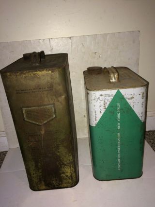 2 Vintage 50s/60s Metal Motor Oil Cans,  Sinclair Emerald 2 Gal,  Sears Spectrum 2.  5 2