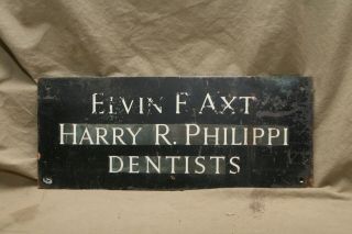 Antique Trade Sign Hand Lettered 2 Sided Solid Copper Harry Philip Dds Dentists