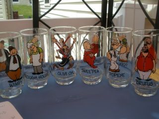 Vintage Set Of 6 Different Popeye Drinking Glass Pepsi 1975 (ab)