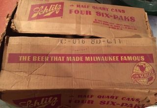 Vintage 1957 Schlitz Beer 4 Six Packs 1/2 Quart Cardboard Case Box - See Pictures