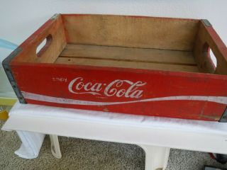Vintage Wood Red Coca Cola Soda Pop Bottle Carrier Crate Box 1970s Coke Signer