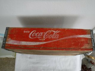 Vintage Wood Red Coca Cola Soda Pop Bottle Carrier Crate Box 1970s Coke Signer 5