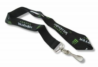 Monster Energy Drink Green Logo Black Lanyard With Clip Official Merch