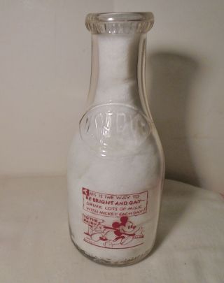 Vintage 1937 Uservo Milk Bottle With Mickey Mouse