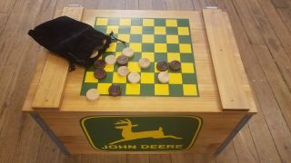 John Deere Wood Checker Box Crate With Checkers In Felt Bag Made In Usa Gamer