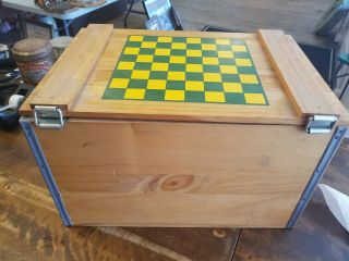 John Deere Wood Checker Box Crate with Checkers in Felt Bag Made in USA Gamer 5