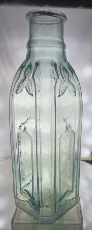 Cathedral Pickle Jar / Bottle.  12 " Size.  4 - Sided.  Iron Pontil.