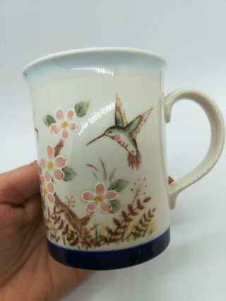 Vintage Hand Painted Hummingbird Mug Otagiri Japan Pale Blue Glazing