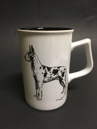 Harlequin Great Dane Coffee Cup Mug By Rosalinde Ohio Black White Vintage 1985