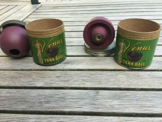 2 Vintage Venus Tank Ball Tins W/ Balls Pin Up Girl