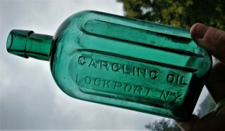Larger Rich Real Colored Gargling Oil Medicine Bottle Lockport,  York