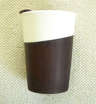 Starbucks - White Ribbed Ceramic & Purple Ribbed Cuff - 8 Fl Oz - 2014 Tumbler