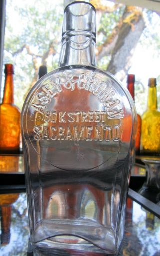 Extremely Rare Western Coffin Flask,  Sacramento,  Cal.