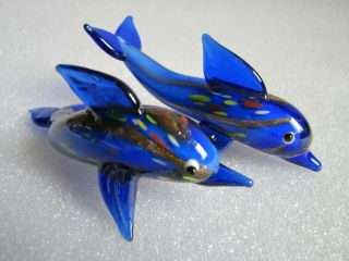 Vintage Murano Art Glass Italy Sommerso Dolphin Figurines