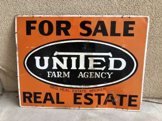 Vintage United Farm Agency Real Estate Sign 2 Sided Metal Sign