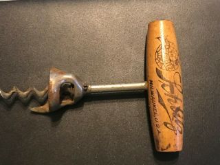 Vintage Wooden Corkscrew And Bottle Opener - Wooden Handle Schlitz