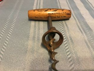 Vintage Wooden Corkscrew and Bottle Opener - Wooden Handle Schlitz 4