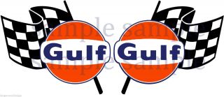 4 Inch Gulf Racing Checkered Flag Gasoline Oil Decal Sticker Left And Right