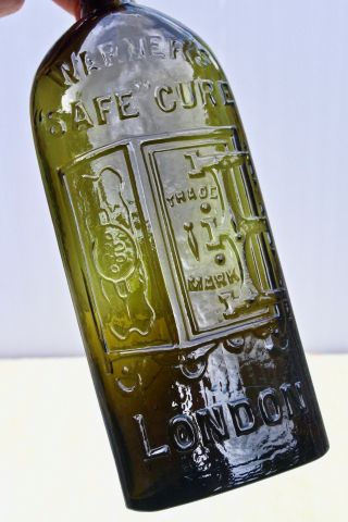 Vintage C900s Warners Safe Cure London Safe Pict Olive Green Pint Cure Bottle